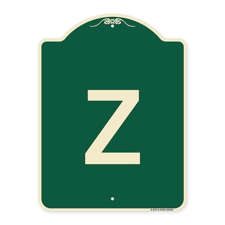Signmission Designer Series Sign W/ Letter Z, Green & Tan Heavy-Gauge Aluminum Sign, 24" x 18", G-1824-22914 A-DES-G-1824-22914